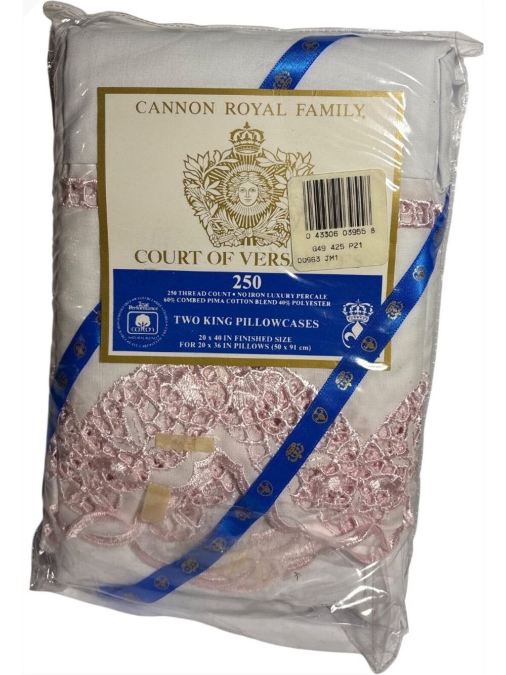 Cannon Versailles Collection King Pillowcases 250 Thread Count Pink Embroidered
